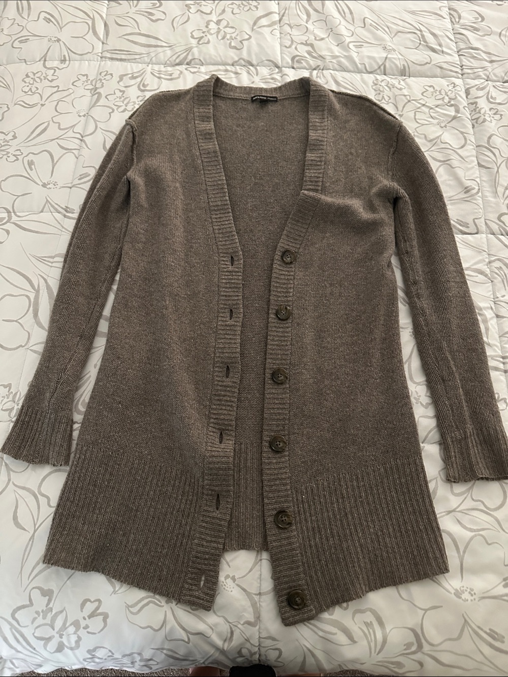 James Perse 100% Cashmere Long Taupe Button-Front Cardigan